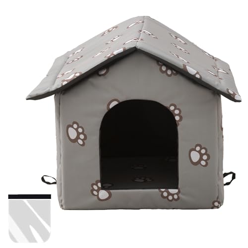 Black Weatherproof Insulated Cat House with Transparent Curtain N298176