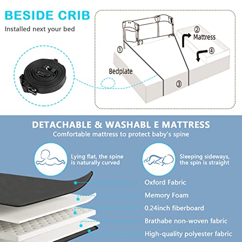 Dark Grey 3 in 1 Baby Bassinet Bedside Sleeper Crib Y621847