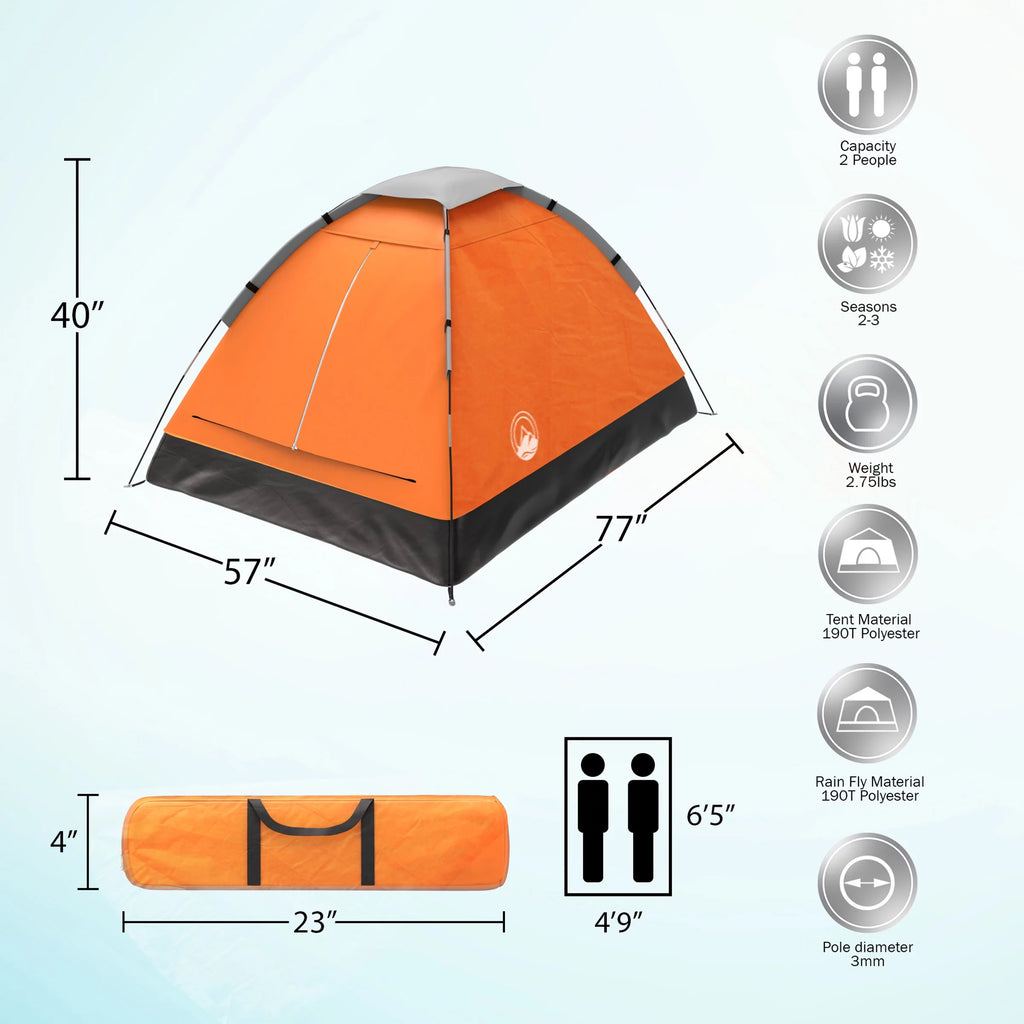 Orange 2-Person Dome Tent with Carry Bag N753