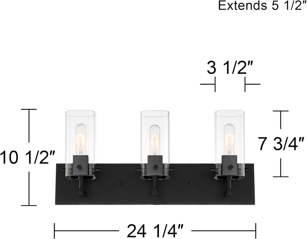 Black Metal 3-Light Wall Fixture with Clear Glass Shade F53243