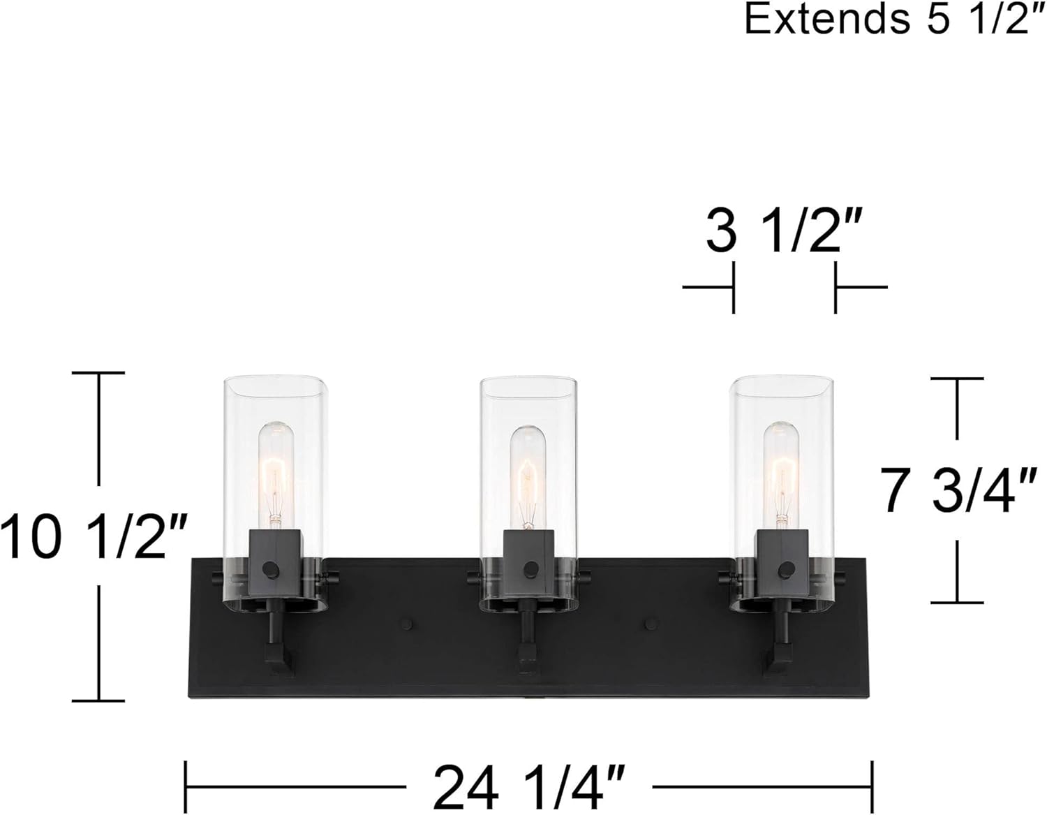 Black Metal 3-Light Wall Fixture with Clear Glass Shade F53243