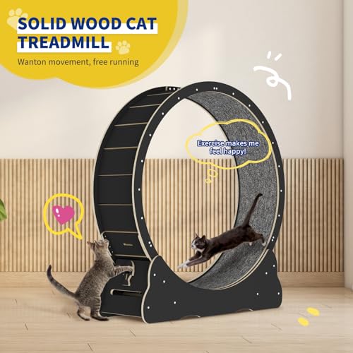 Solid Wood Cat Exercise Wheel with 2 Anti-Scratch Pads V2752