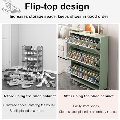 Gray Slim Shoe Cabinet with 3 Flip Drawers J158