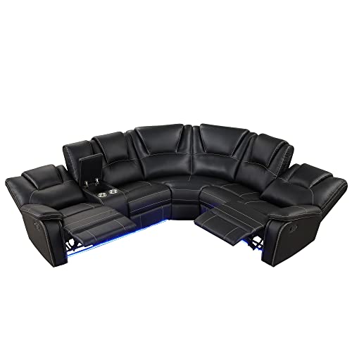 Brown Manual Reclining Sectional Sofa with LED Z503046