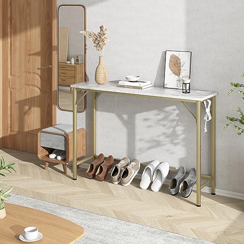 Gold Narrow Console Table with Outlets T5809