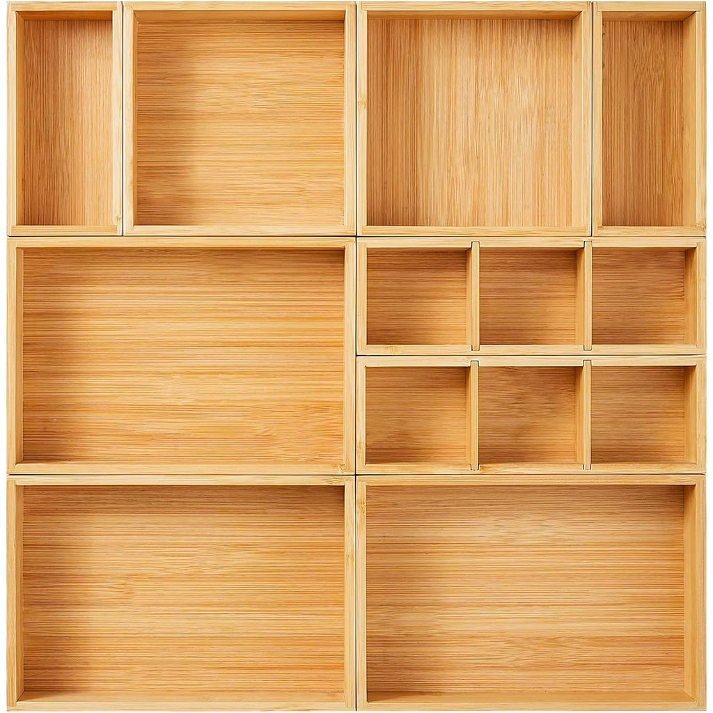 Set of 9 Bamboo Wood Drawer Organizer E576