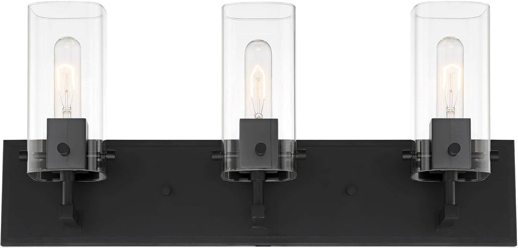 Black Metal 3-Light Wall Fixture with Clear Glass Shade F53243