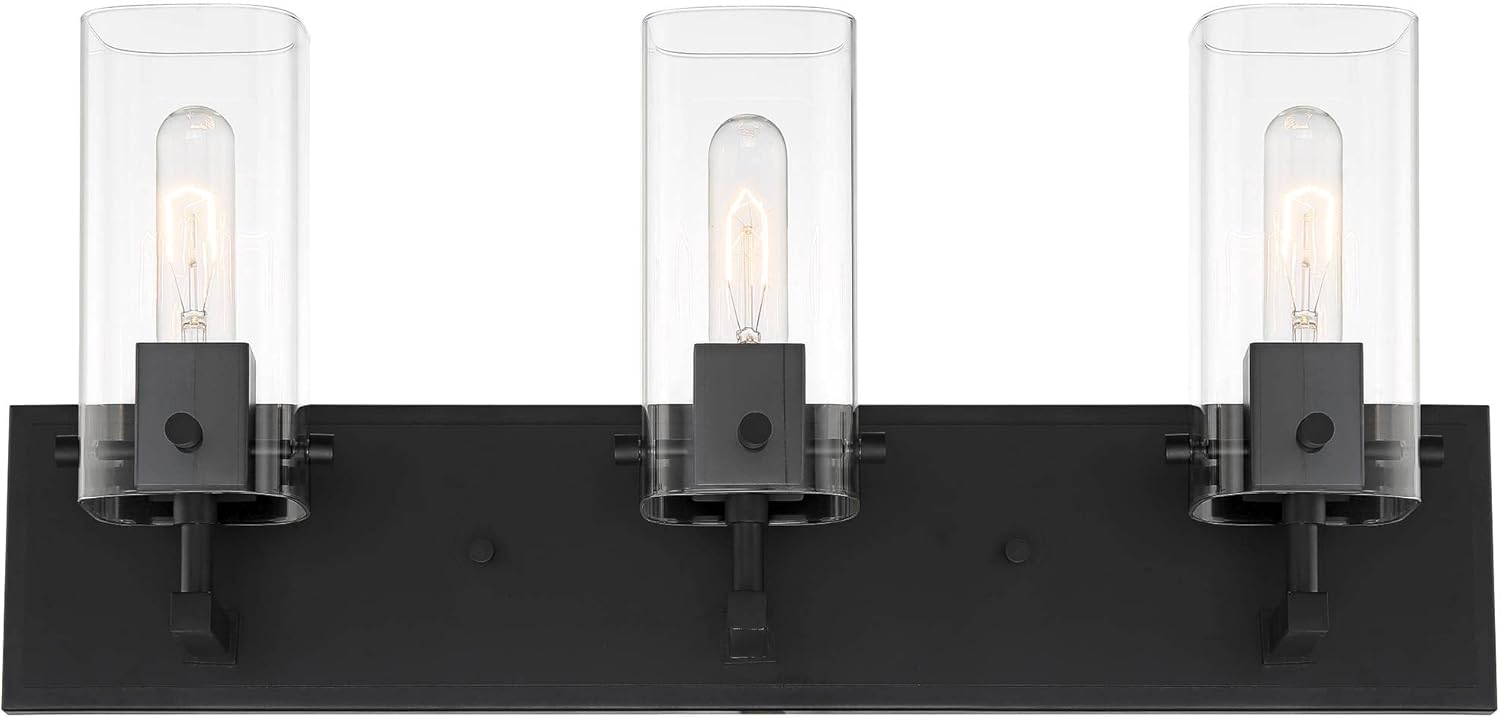 Black Metal 3-Light Wall Fixture with Clear Glass Shade F53243
