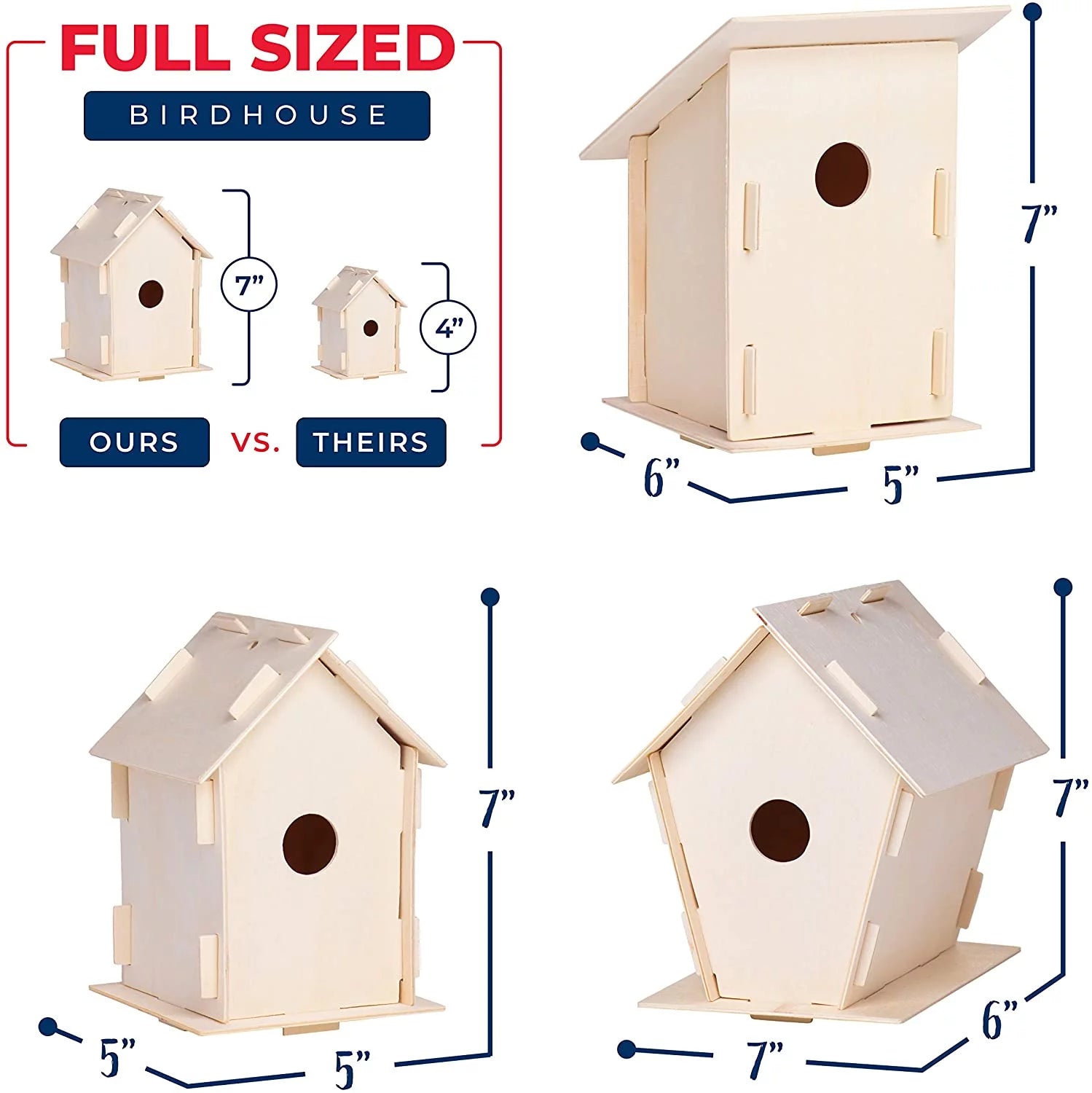 12 Wooden Birdhouse Crafts for Kids with Paint Strips, Paintbrushes & Stickers K97965