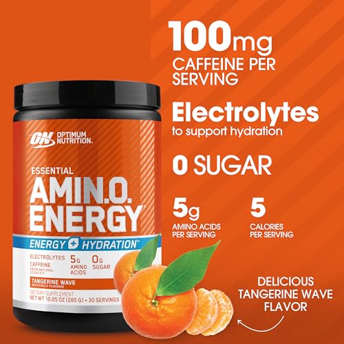 Tangerine Wave 30 Servings Amino Energy Powder with BCAA, Electrolytes, and Caffeine S560696