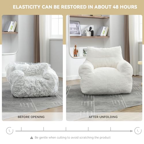 Giant Teddy Plush Bean Bag Sofa Chair with Armrests and Pocket (Ivory) G4581