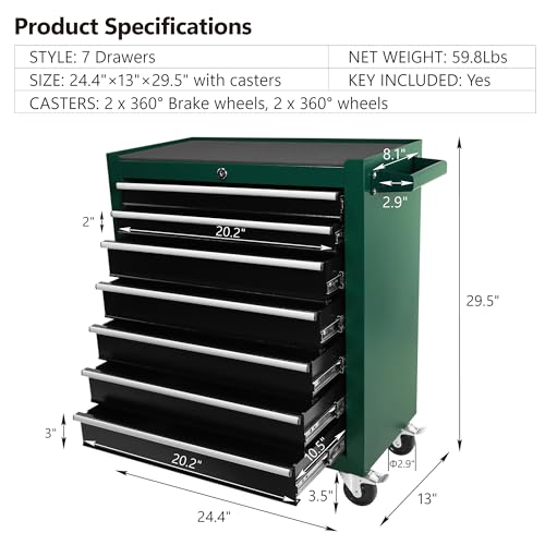 5 Drawers Blue & Grey Rolling Tool Chest with Wheels and 7 Extra Storage Boxes R448787
