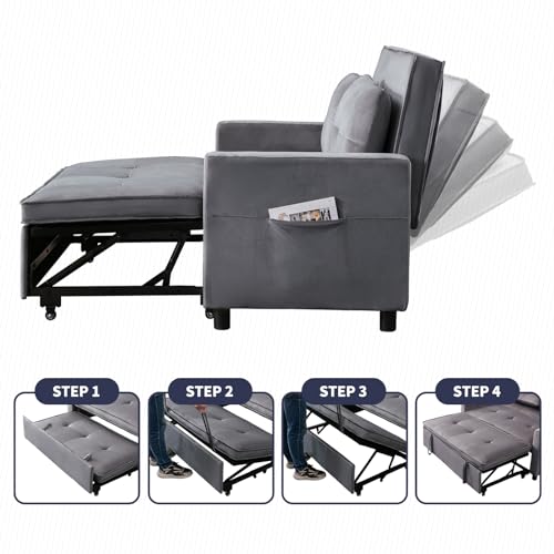Dark Grey Upholstered Convertible Folding Sofa Bed with Storage Pocket X918732