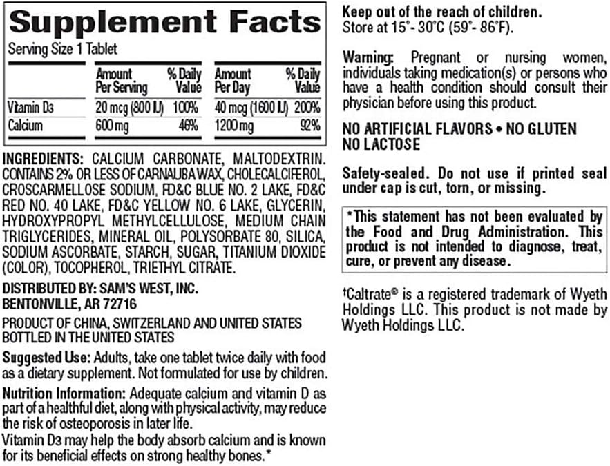 Calcium 600 + D3 Dietary Supplement - 600 ct. V616829