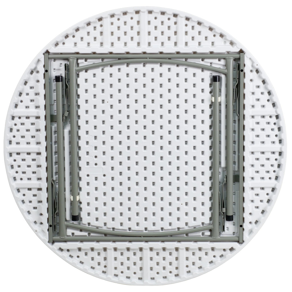 4' Round Plastic Folding Table Granite White V540