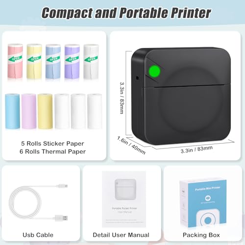 Pink Mini Thermal Printer with 11 Rolls Paper Y816989