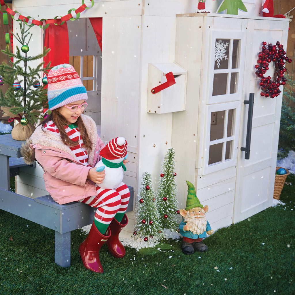 White Wooden Playhouse with Picnic Table, Mailbox & Outdoor Grill R190105