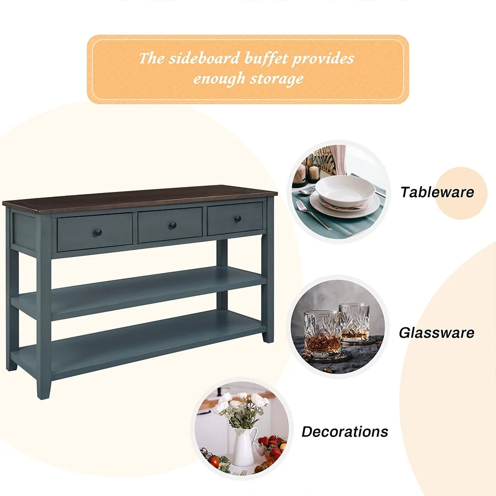 Navy Storage Console Table with 3 Drawers and 2 Shelves Q90389