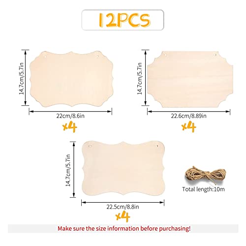12 Pcs Unfinished Wood Rectangle Slices Plaque, 8.8 x 5.7 Inches Z753