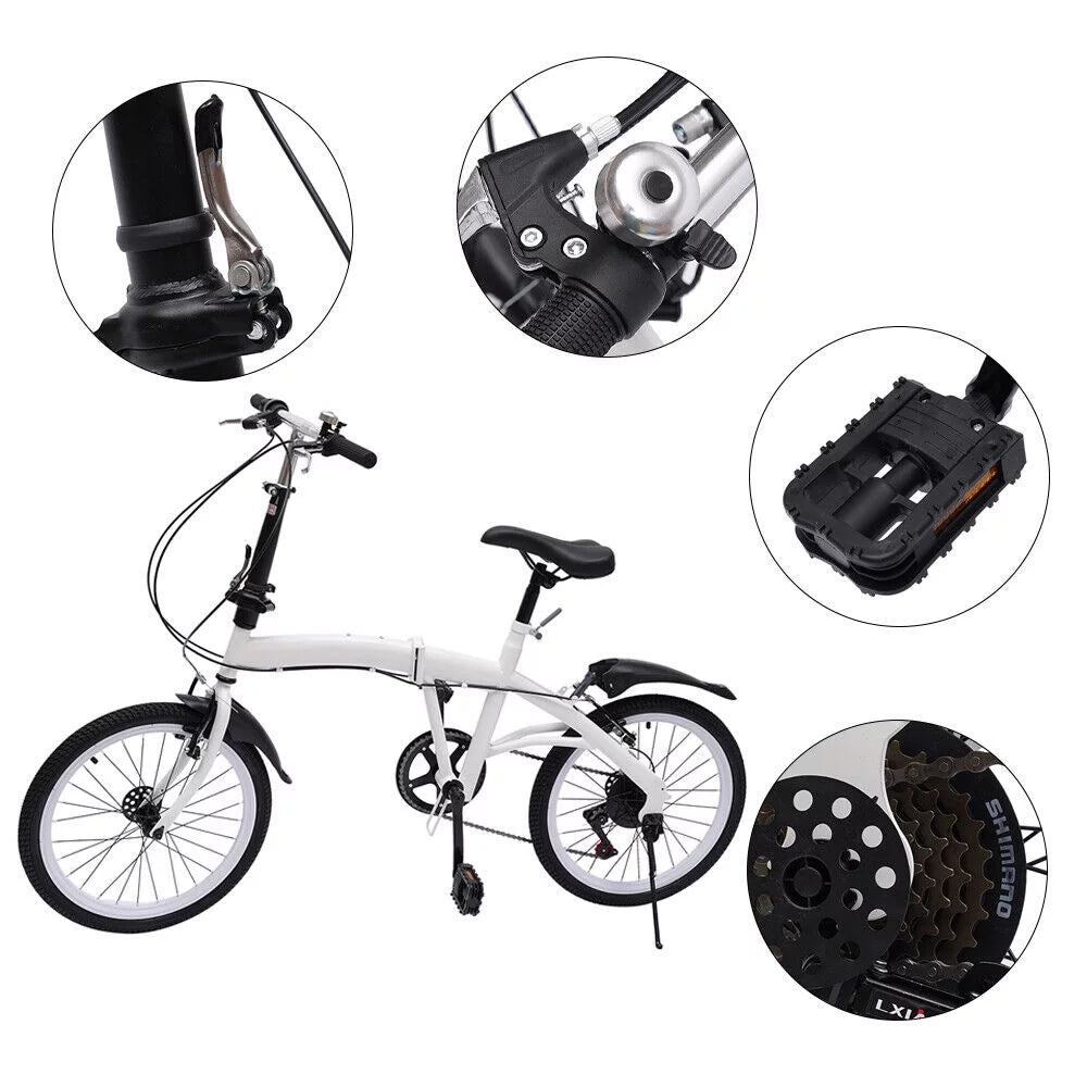 White 20 Inch 7 Speed Folding Bicycle U63288