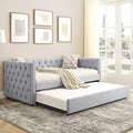 Twin Size Linen Fabric Upholstered Daybed with Trundle R5790