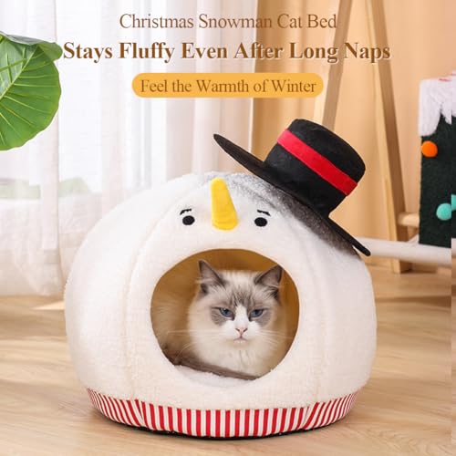 Snowman-Shaped Enclosed Cat Bed Cave with Washable Mat H86536