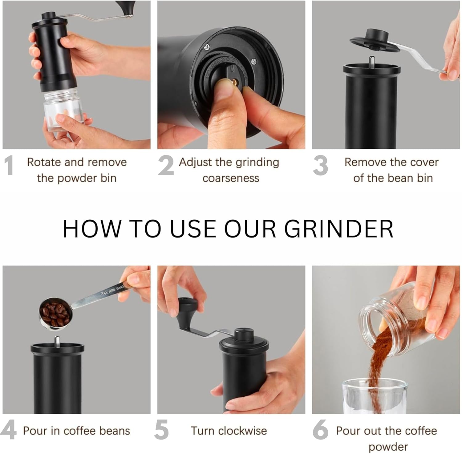 Adjustable Manual Coffee Grinder with Ceramic Burr Hand Crank Mill Black A3151
