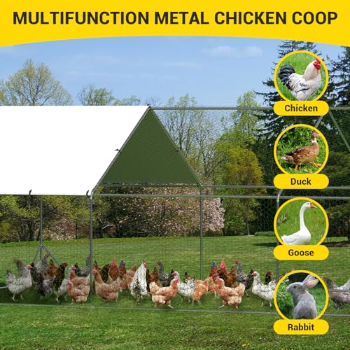 Large Metal Chicken Coop with Run, 9.8×13.1×6.6ft Walk-in Poultry Cage with Cover R52246