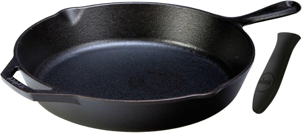 10.25 inches Seasoned Cast Iron Skillet with Silicone Hot Handle Holder B6347