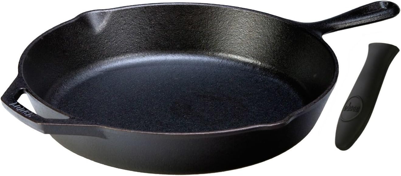 10.25 inches Seasoned Cast Iron Skillet with Silicone Hot Handle Holder B6347