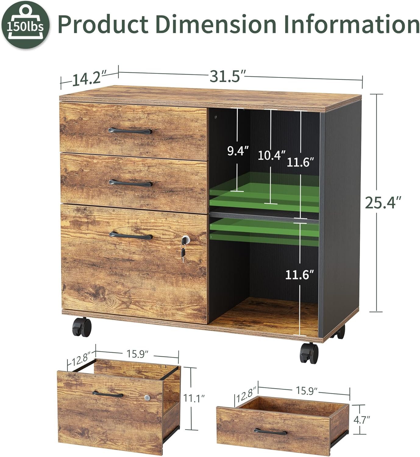 Triple Motor L-Shaped Electric Standing Desk with 3 Drawers, 63 x 24 Inches Rustic Brown Top/Black Frame G474