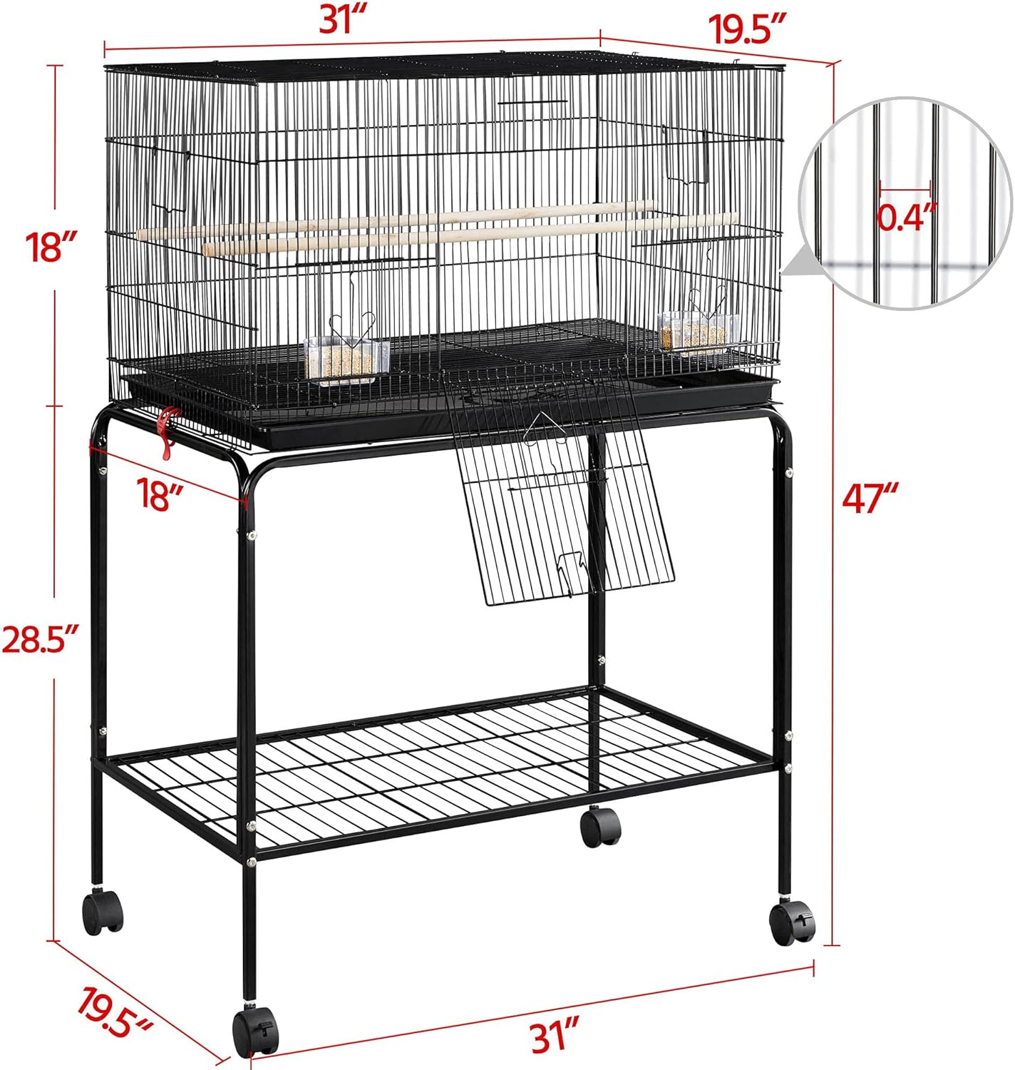 Black Flight Bird Cage with Detachable Rolling Stand X828