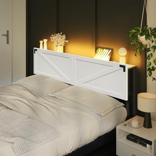 White Queen Size Headboard with LED Lights G565403