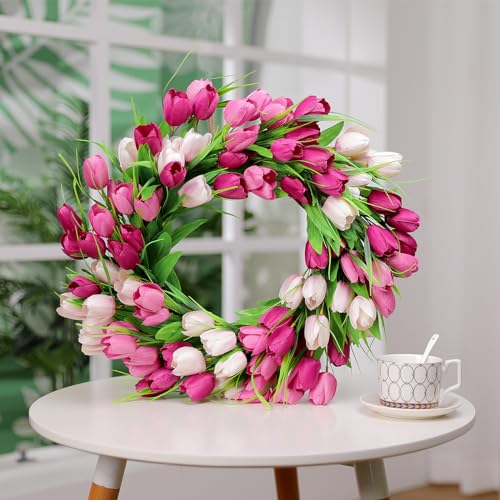 20Inch Silk Tulip Wreath with Green Leaves S653