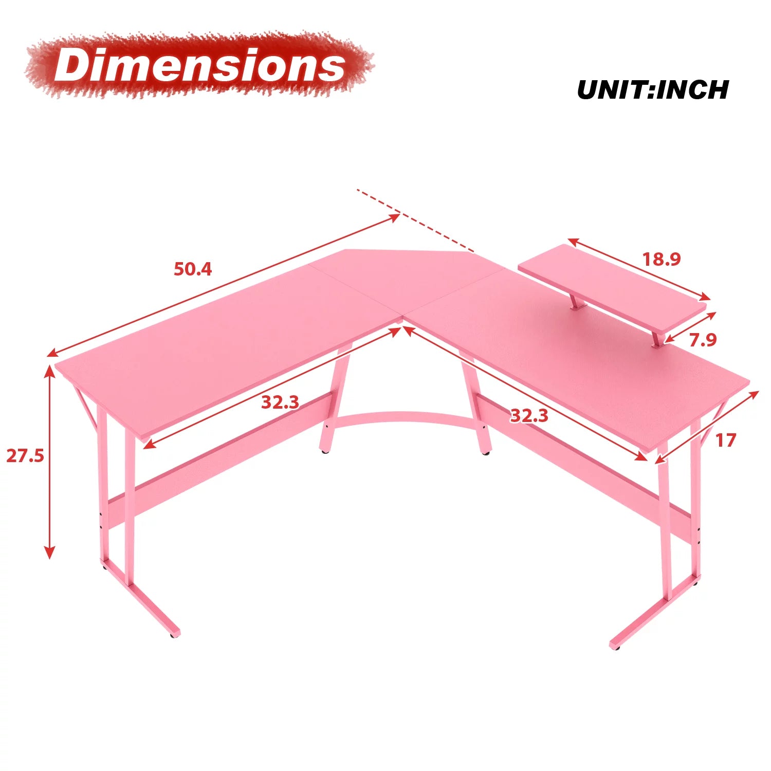 Pink L Shaped Desk L1419