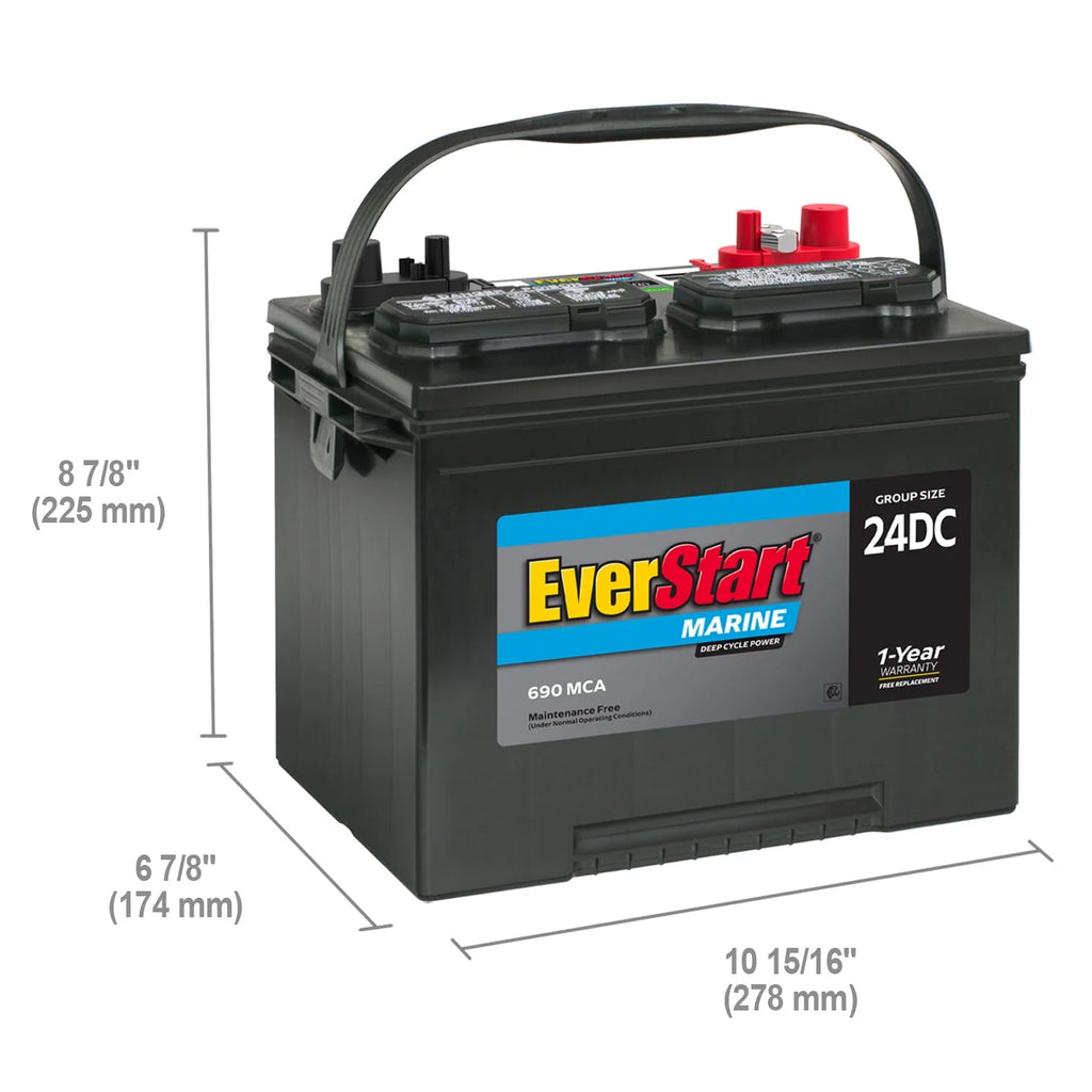 Lead Acid Marine & RV Deep Cycle Battery, Group Size 24DC 12 Volt, 690 MCA Q16913