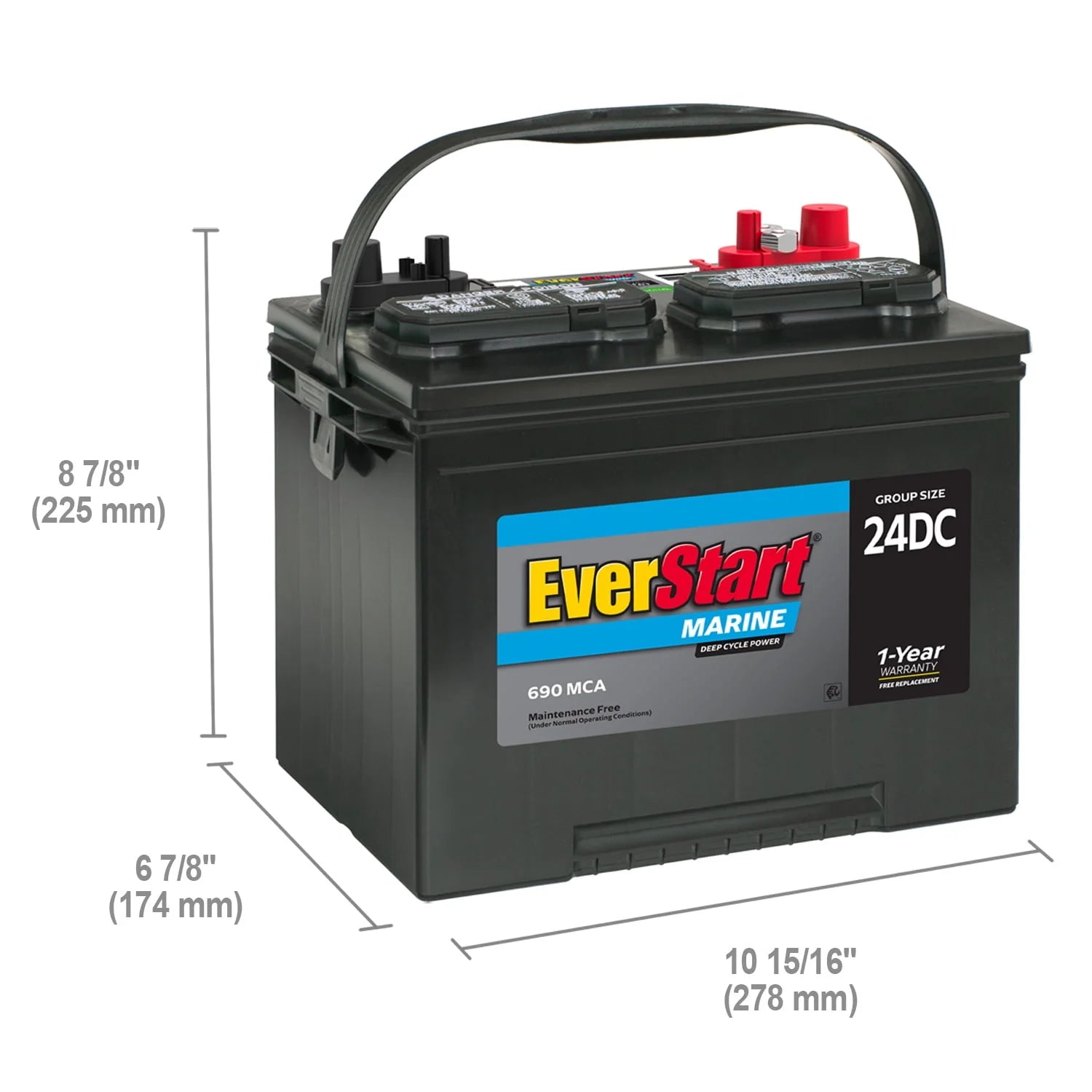Lead Acid Marine & RV Deep Cycle Battery, Group Size 24DC 12 Volt, 690 MCA Q16913