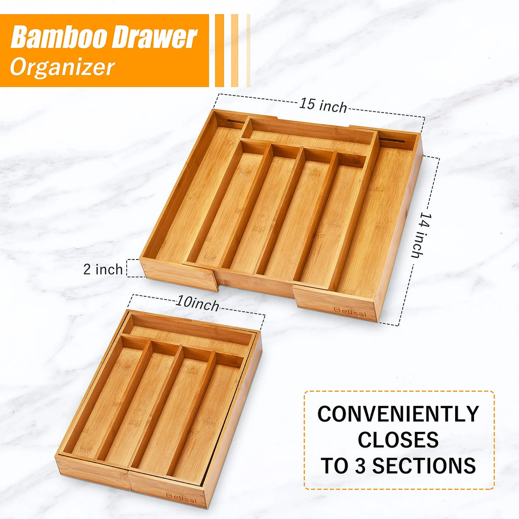Bamboo Cutlery Tray Organizer Expandable Kitchen Drawer Storage Q8368