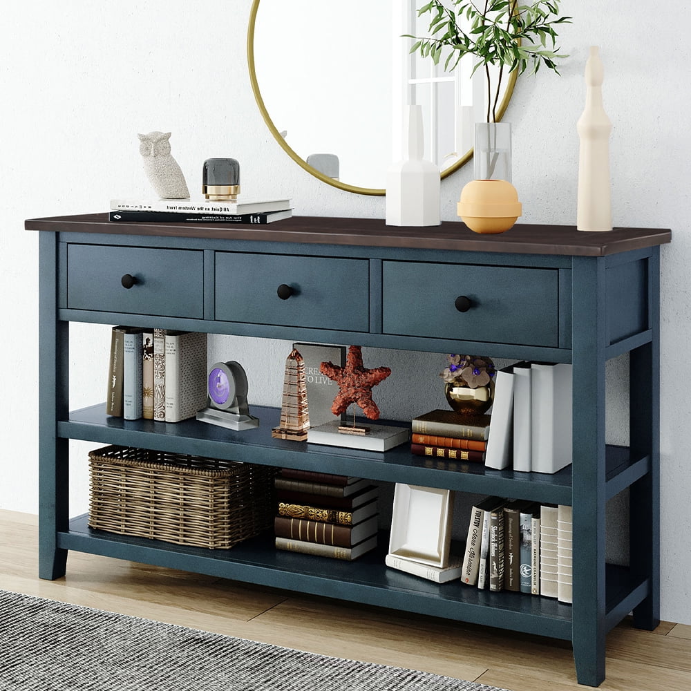 Navy Storage Console Table with 3 Drawers and 2 Shelves Q90389