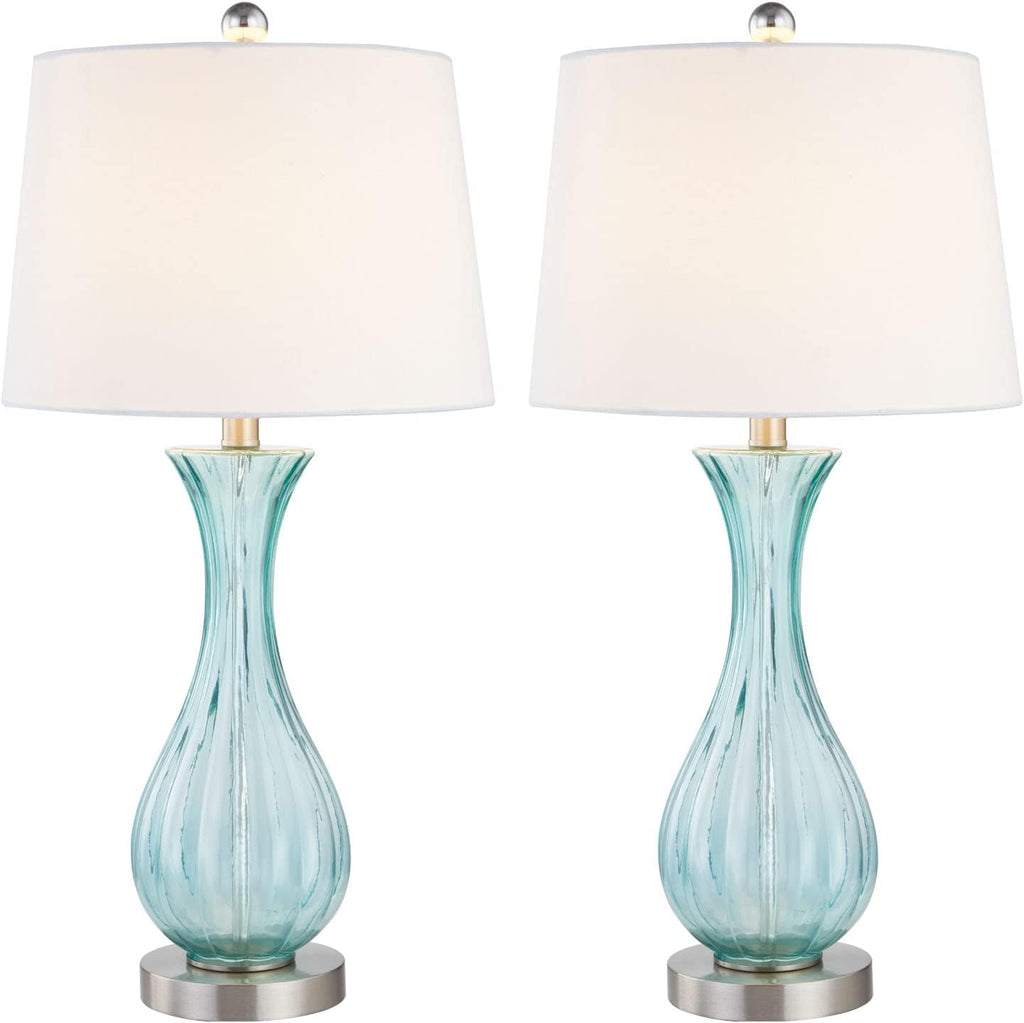 Set of 2 Blue Glass Table Lamps with White Shade R6486