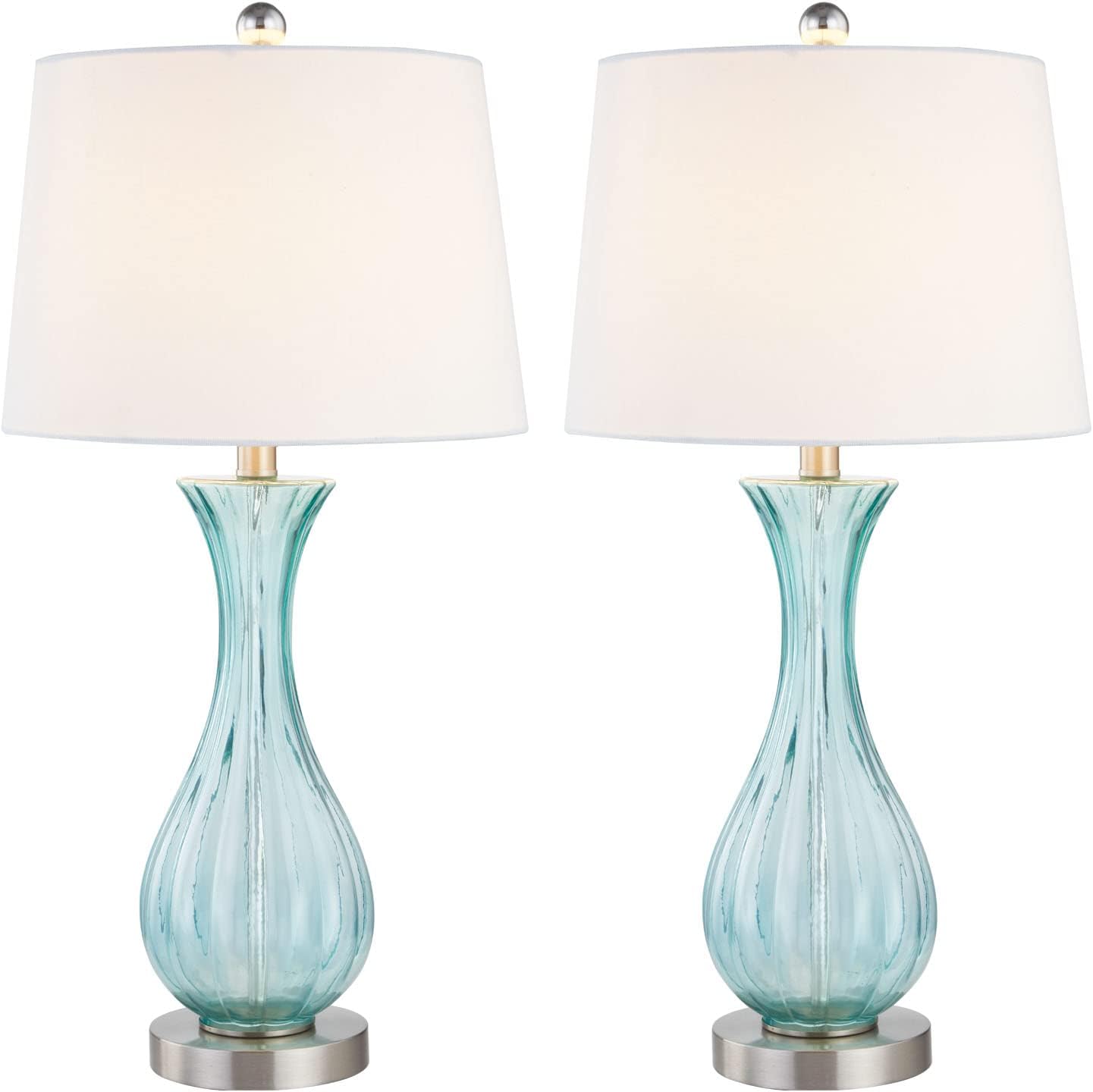 Set of 2 Blue Glass Table Lamps with White Shade R6486