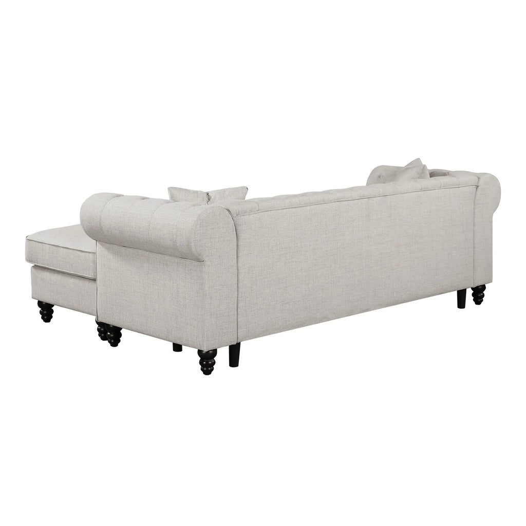 Beige Black Reversible Chaise Sectional Sofa Set with 2 Pillows H2181