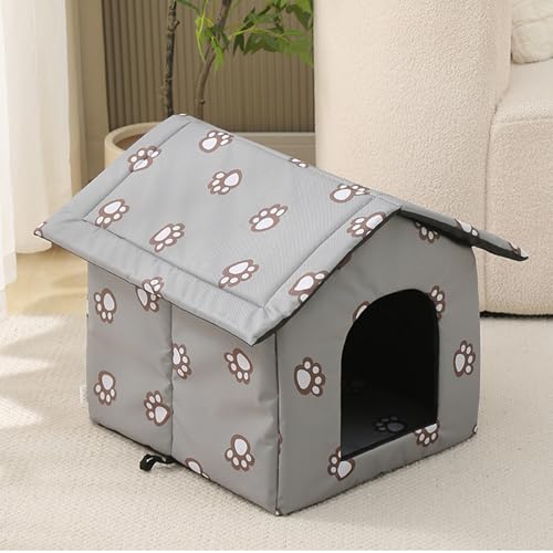 Black Weatherproof Insulated Cat House with Transparent Curtain N298176