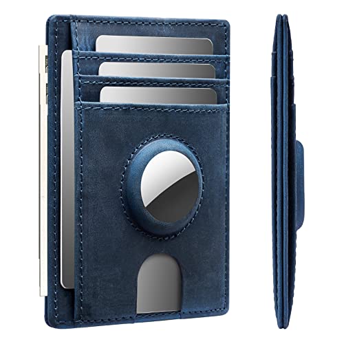 Slim Minimalist Crazy Horse Leather Airtag Card Wallet (Black) S765459