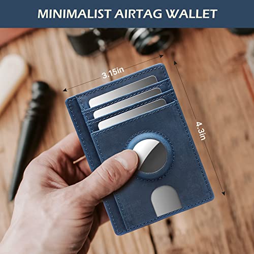 Slim Minimalist Crazy Horse Leather Airtag Card Wallet (Black) S765459
