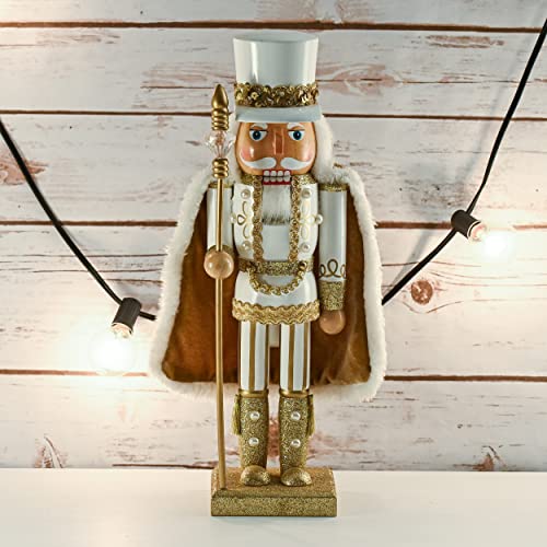 Gold and White Glittered Wooden Nutcracker 14" X780046