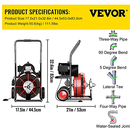 100 ft x 1/2 inch 550W Electric Drain Auger G832