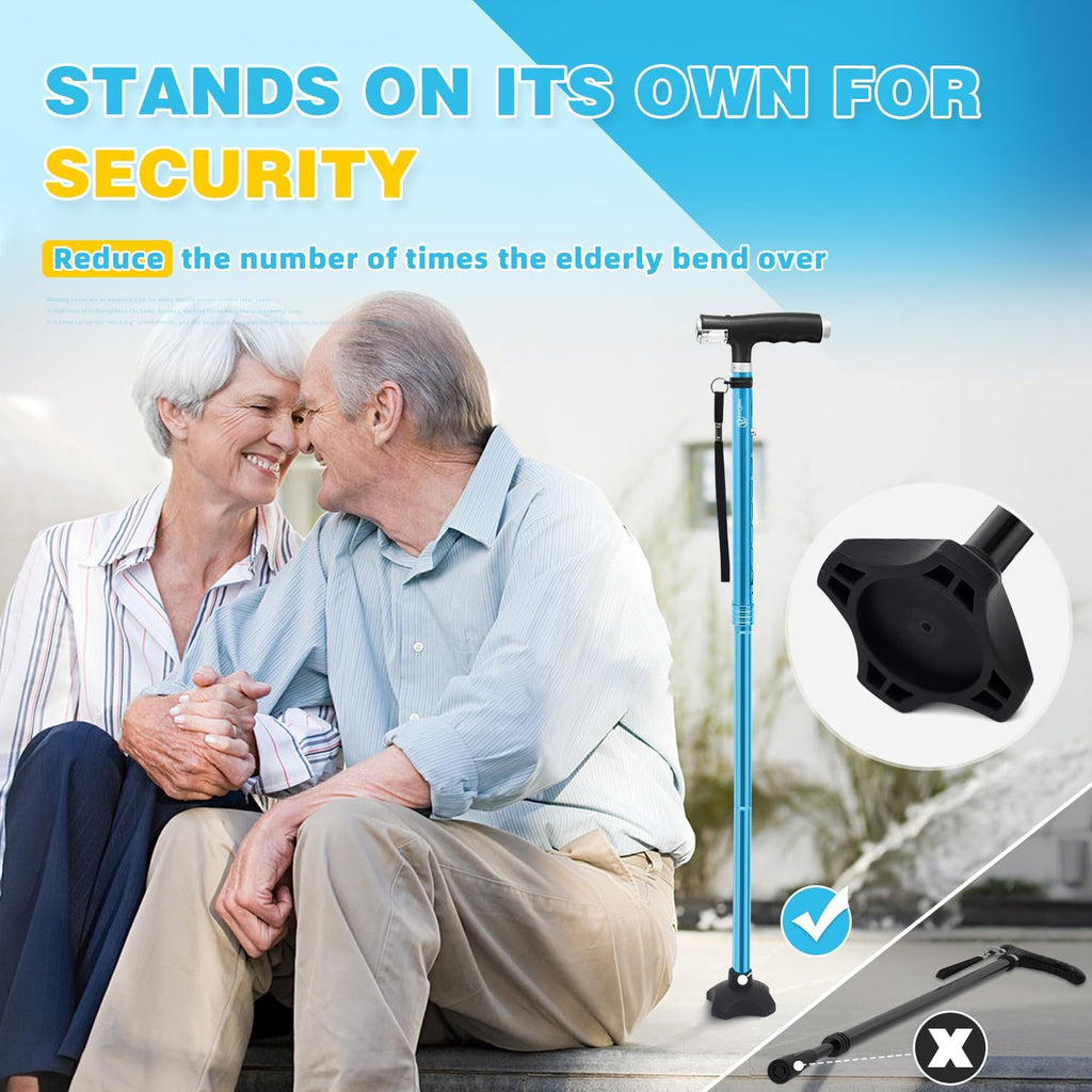 Folding Walking Cane with Two Led Lights Quad Cane G4031