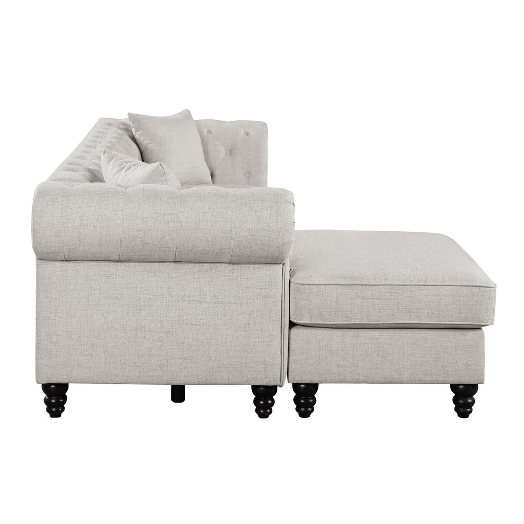 Beige Black Reversible Chaise Sectional Sofa Set with 2 Pillows H2181