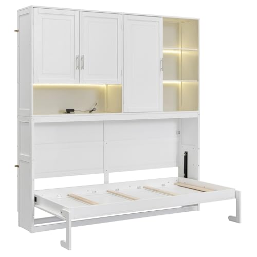 Twin Size Gray Murphy Bed Frame with Storage Cabinet and Shelves U651083